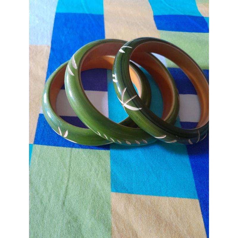 Handmade Wooden Bangles In Green