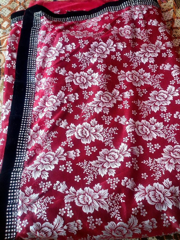 A Beautiful Red Colour Saree With Black Blouse Fab