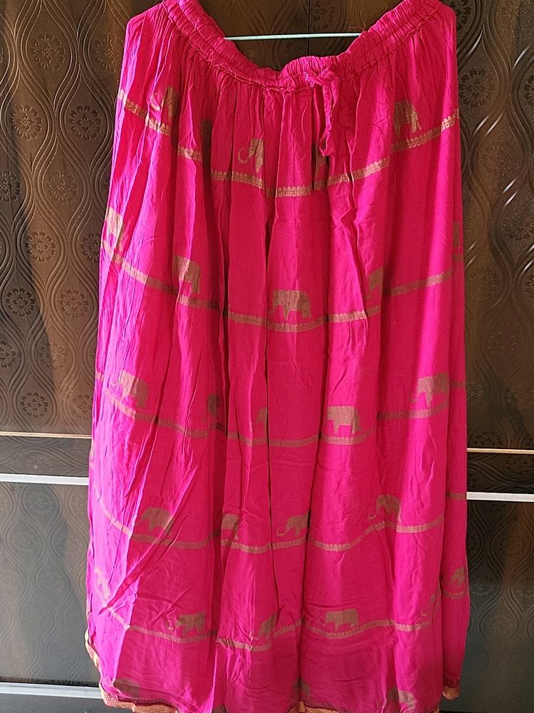 Chanderi Print Pink Long Skirt