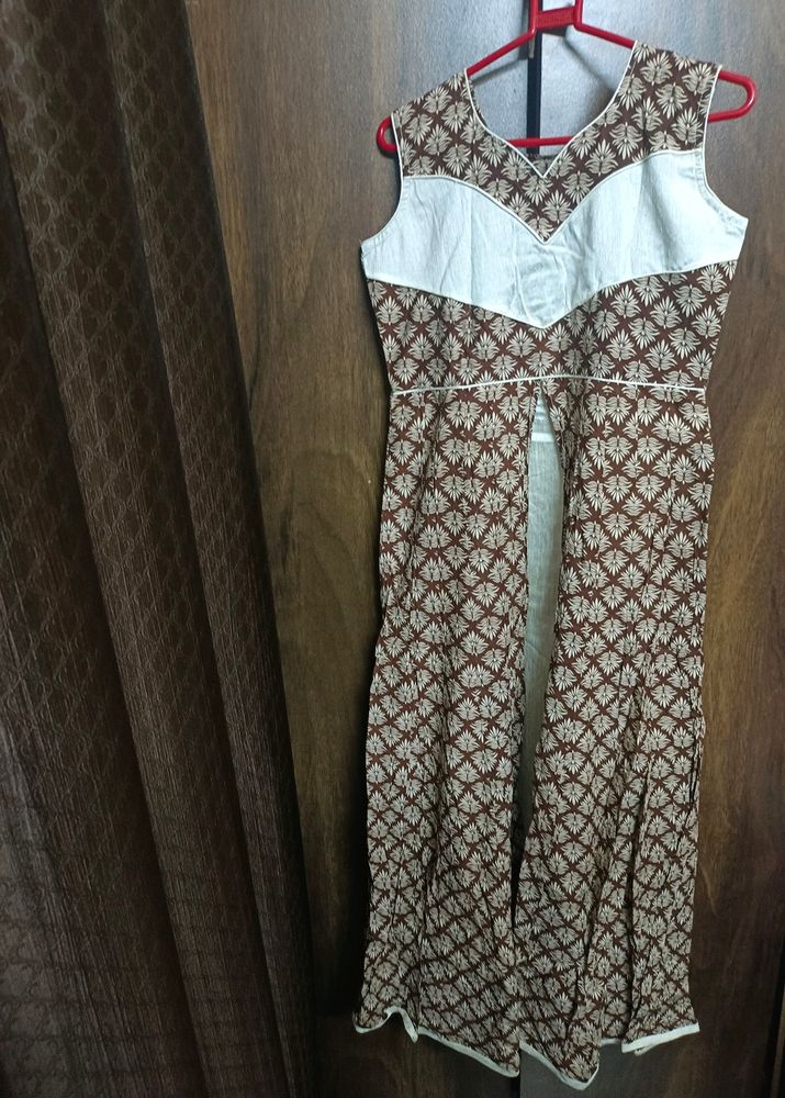 brown and white ethnic gown