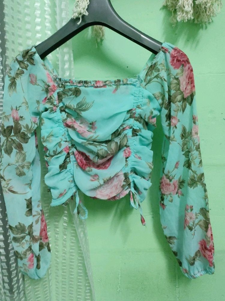 Floral Square Neck Balloon Sleeves Top