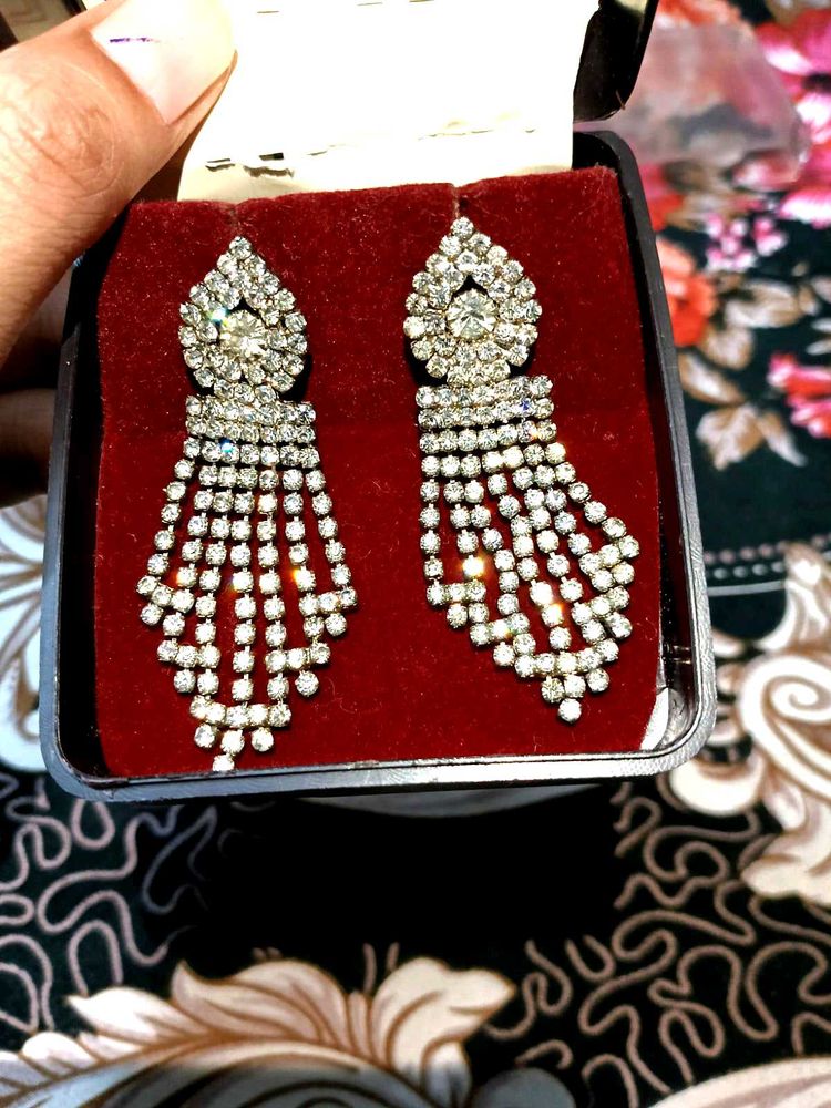 traditional crystal work long earring