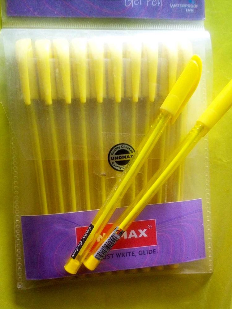 New Set Of 10 Yellow Colour Ball Pen