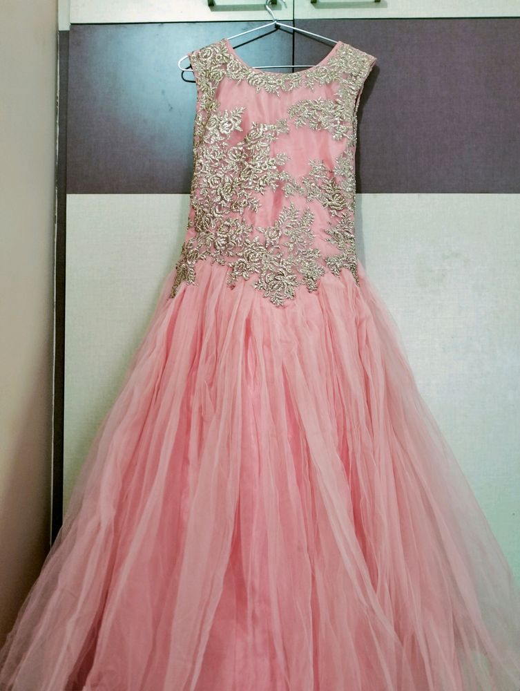 Pink Gown With Beautiful Embroidery