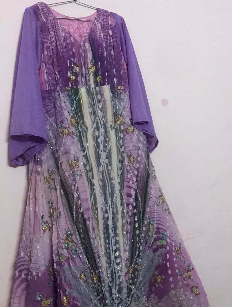 Dubai Party Wear Purple Beautiful Gown With Shines