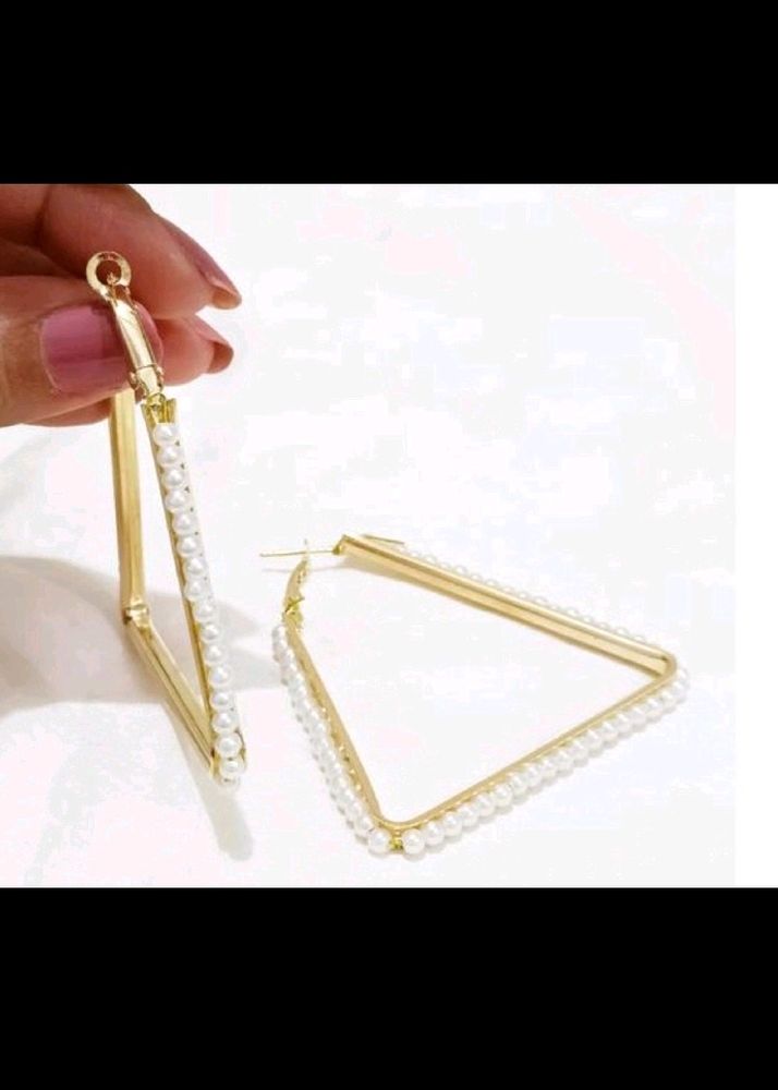 Triangle Pearl Attached  Earings