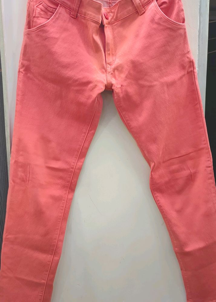 Peach Color Mid rise Ankle Length Jeans