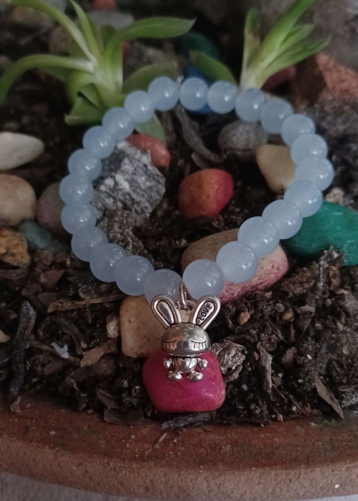 Crystal Bead Bracelet With Cute Bunny Charm