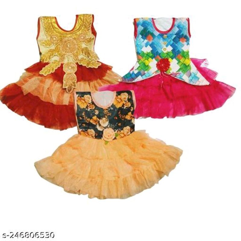 Frock For Girls 1 To 2 Years (Pack Of 3 )