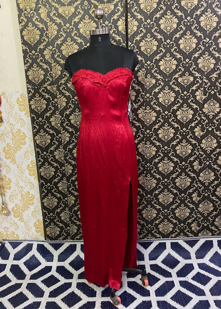 Elegant Flont Slit Red Gown