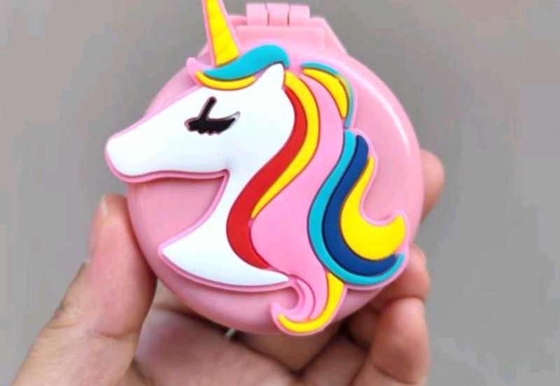 Cute Unicorn Hair Brush With Compact Mirror