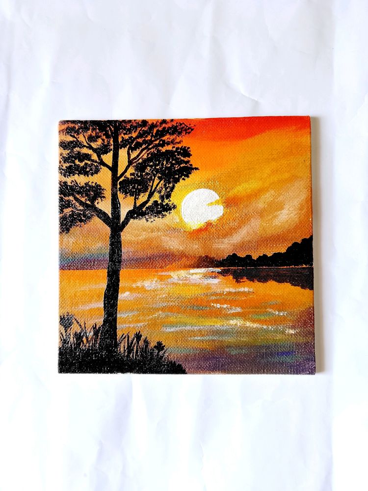 Sunset View Acrylic painting Canvas Board(HANDMAD)