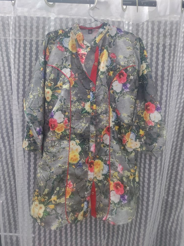 Grey Floral Print Shirt