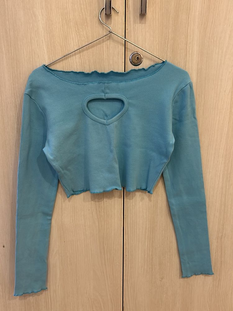 Heart Cutout Blue Crop Top(xs)