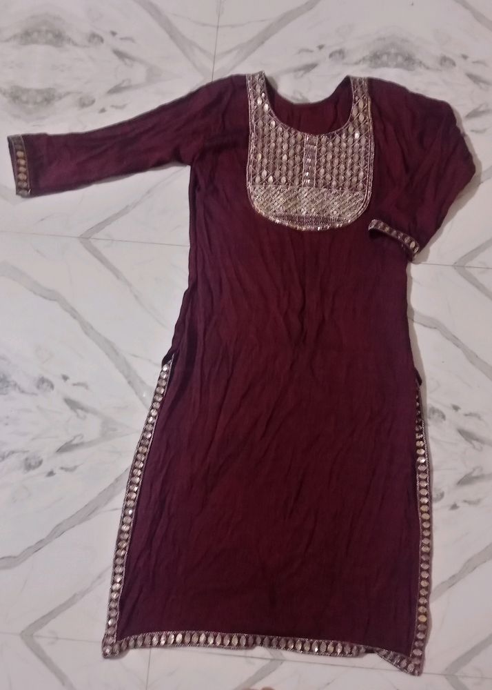 Embroidered Maroon Kurti