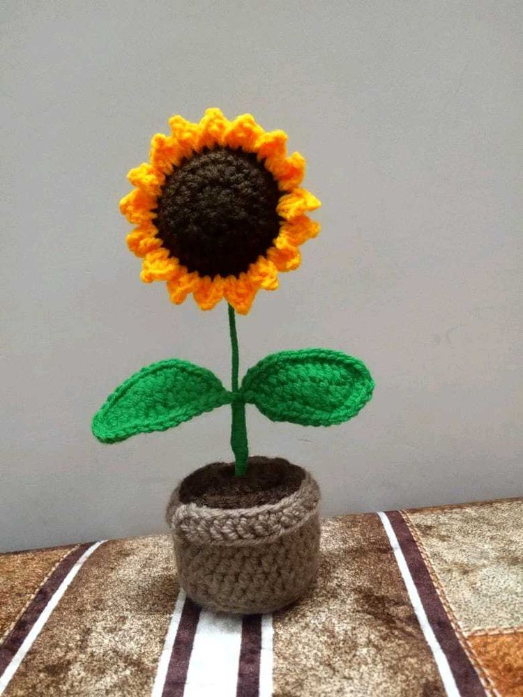 Handmade Crochet Sunflower Pot 🌻