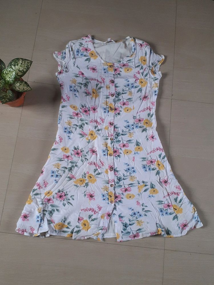 Cotton Mini Dress Open Close Button