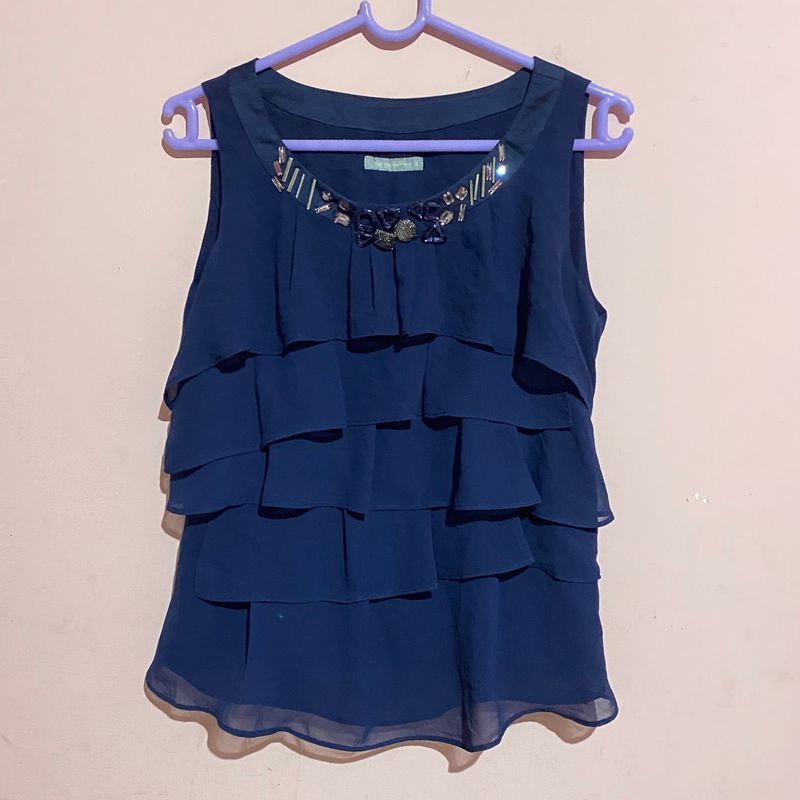 Layered Beads Navy Blue Top