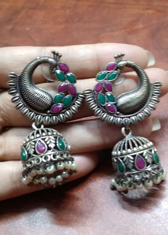 Oxidized Silver Jhumkas