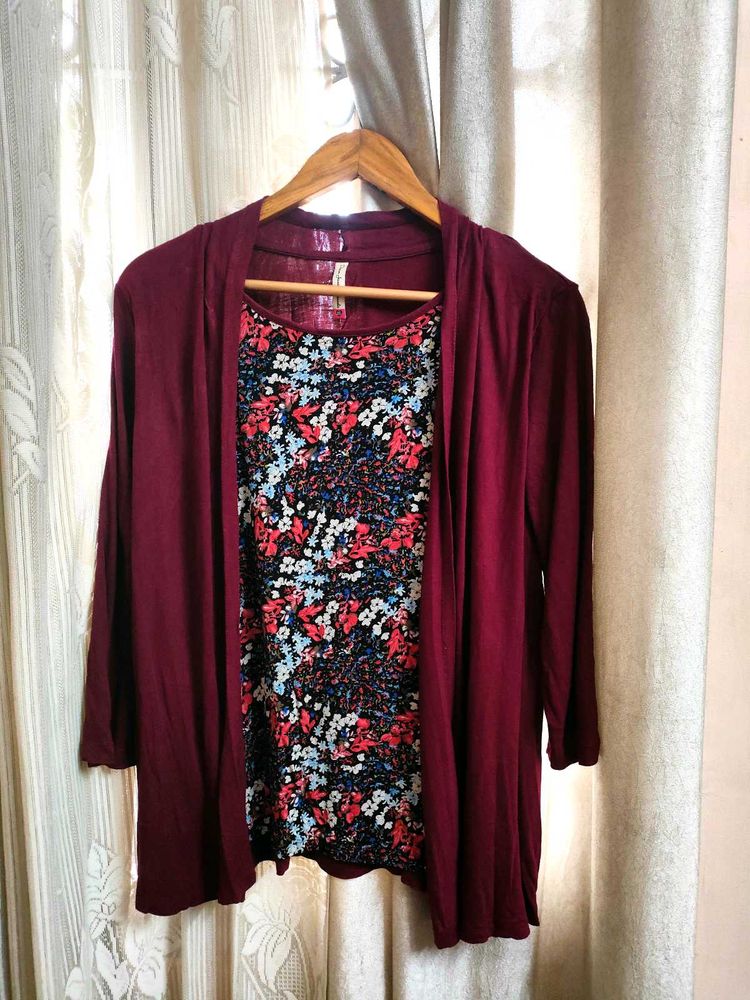 Beautiful Maroon Top With Attached Shrug