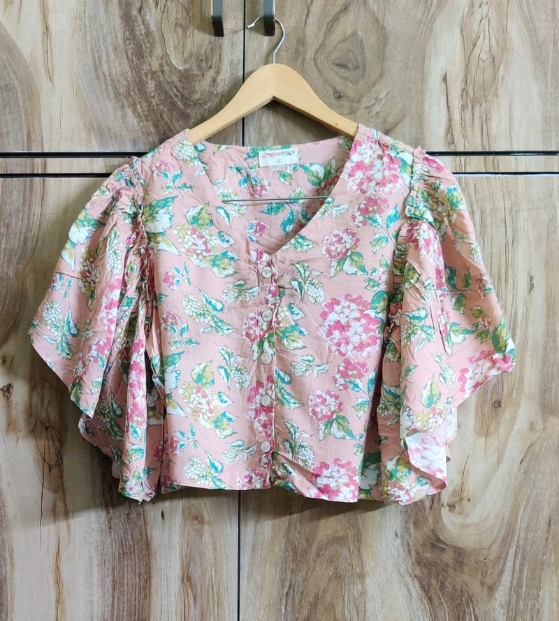 Pink Printed Crop Top Size-38