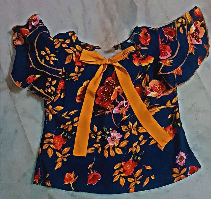 Lillte Kids Girls Neavy Blue And Yellow Colour Top