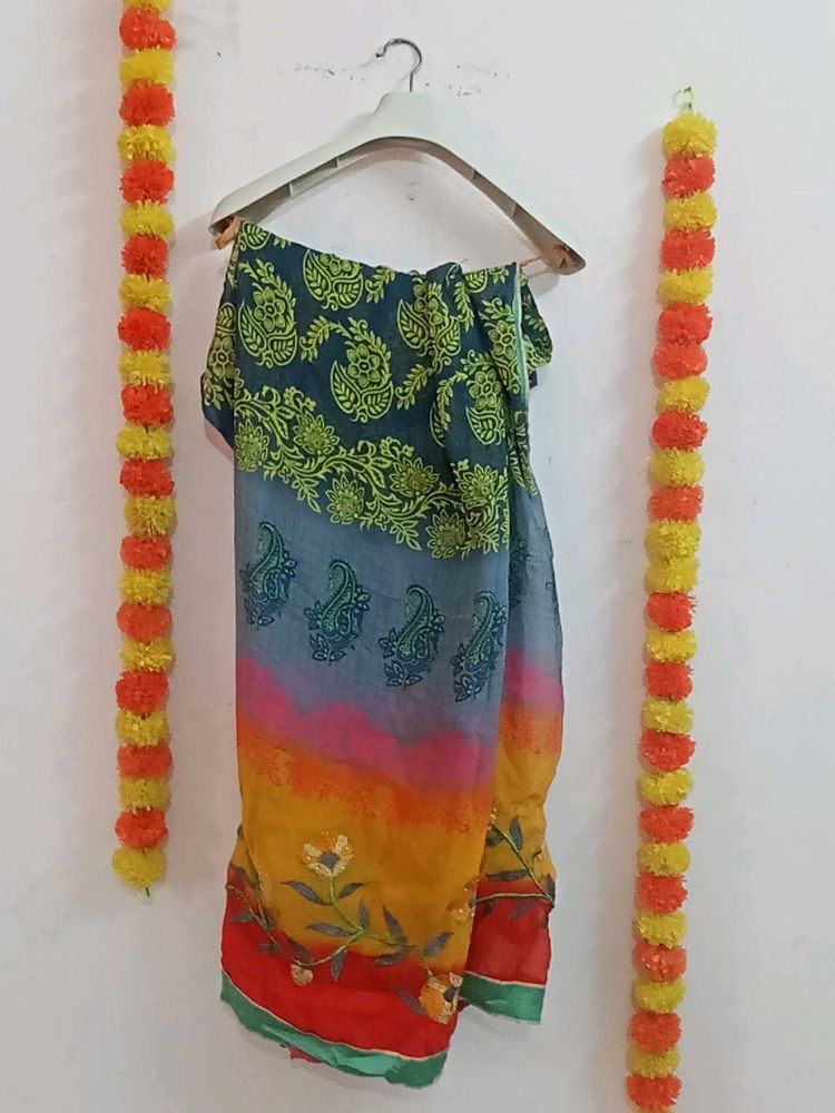 Saree With Good Fabric, Multi Colour, Thread Work