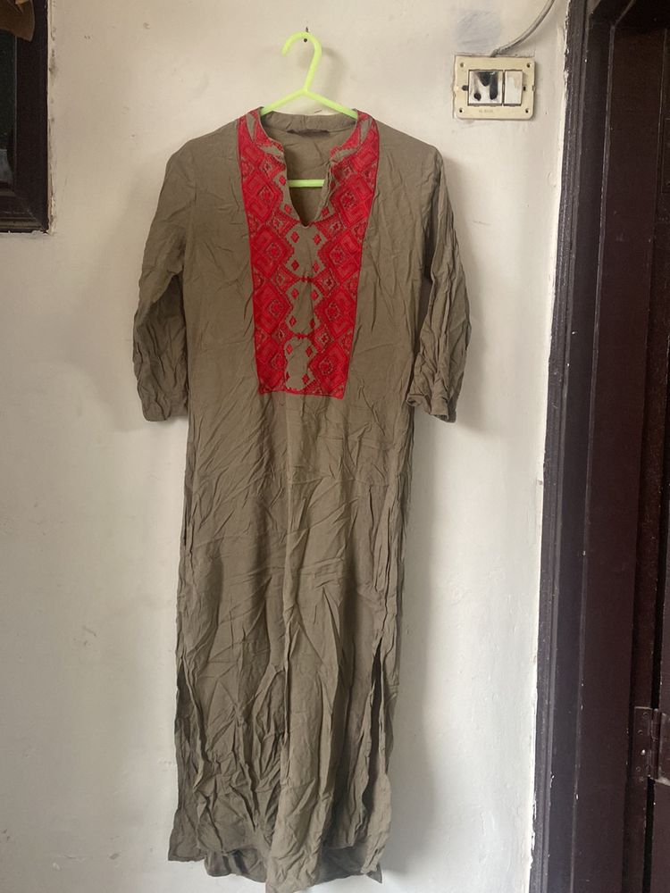 Khaki Cotton Kurta