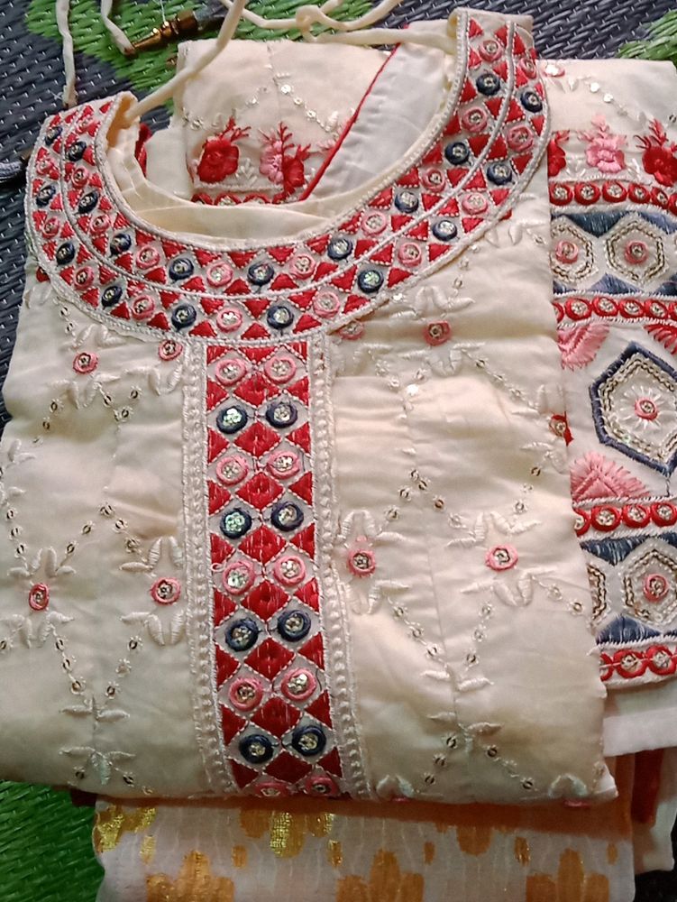 Chicken Work Kurti Lacha Set