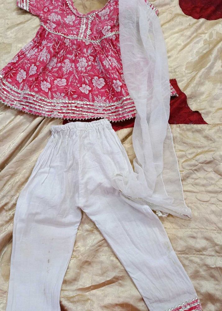 Pink Anarkali Kurta Pyajama For Kids