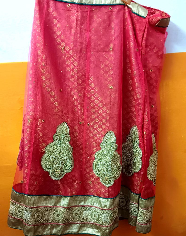 Beautiful Coral Golden Lehenga/ Umbrella Skirt