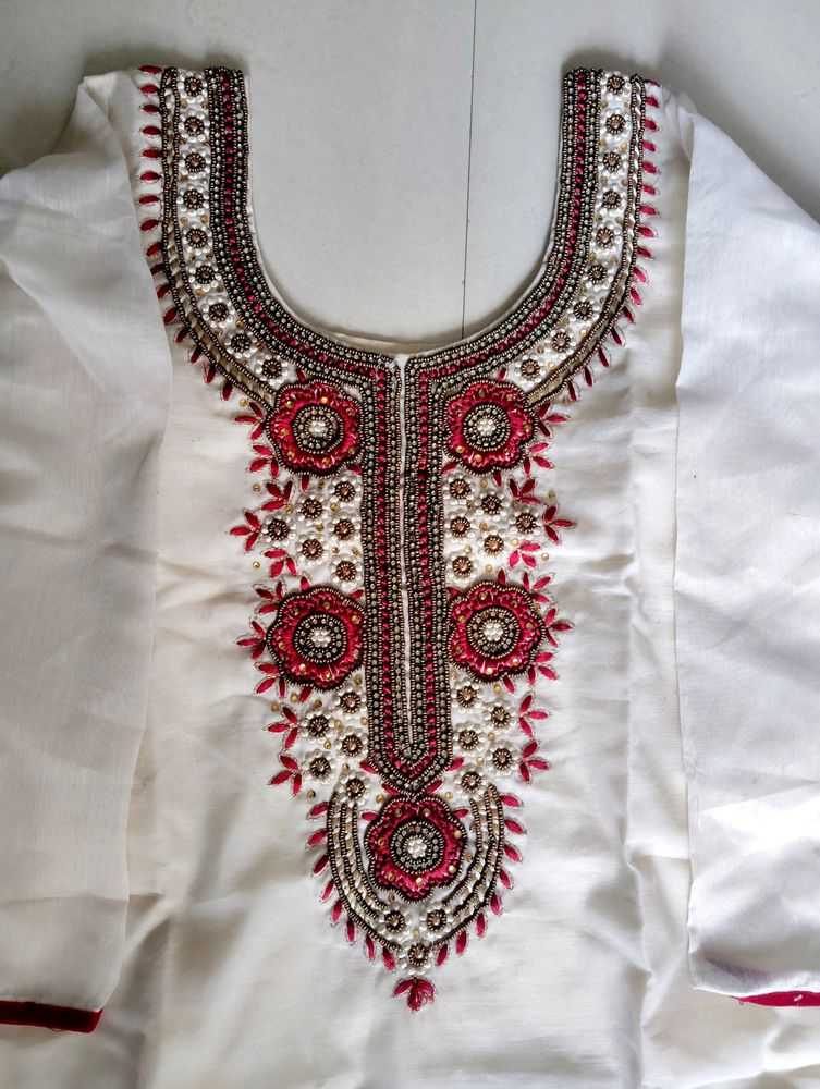 White Kurti With Red Border