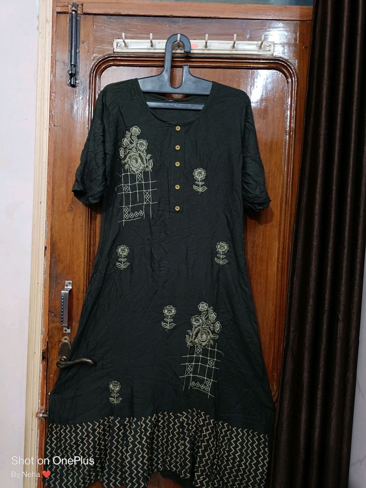 A Line Kurti Premium Quality Dark Green Colour