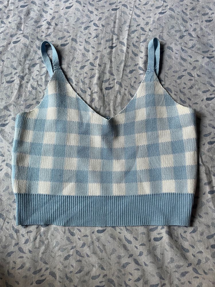 Vintage Plaid Pattern Knitted Tank Top