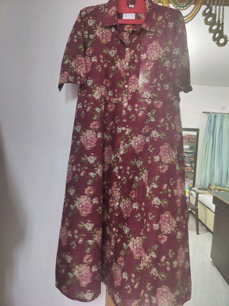 Cotton Maroon Dress Floral Print