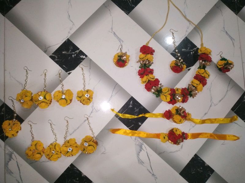 Bridal Haldi Jewellery Full Set And Mangtika Pices