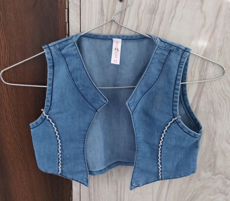 Hand 🌸 Print Blue Kid Girls Sleeveless Jacket