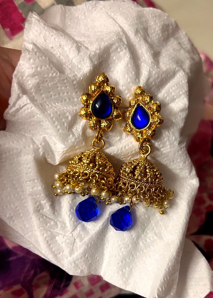 Royal Blue Gold Plated Jhumkas