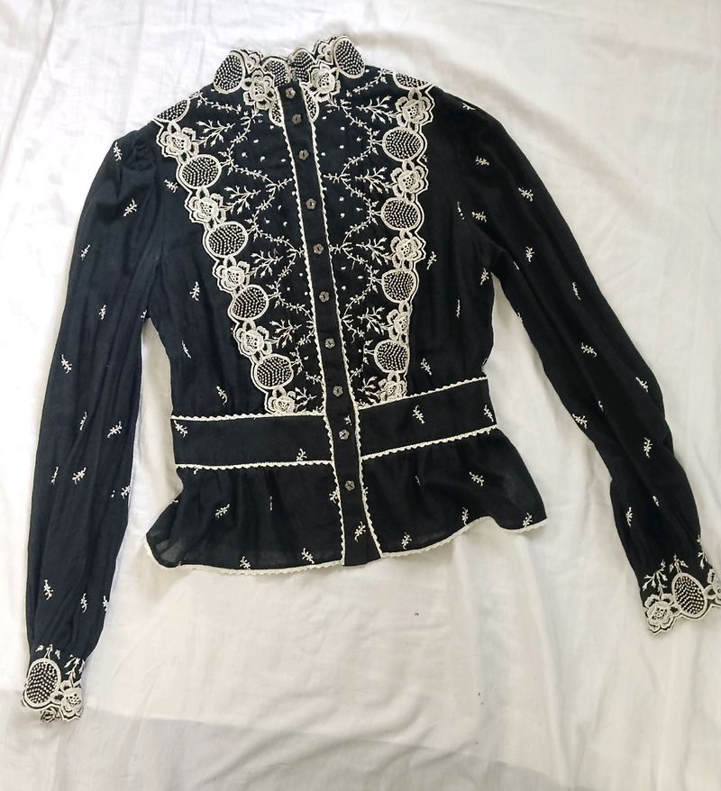 Black Cutwork And Embroidery Top