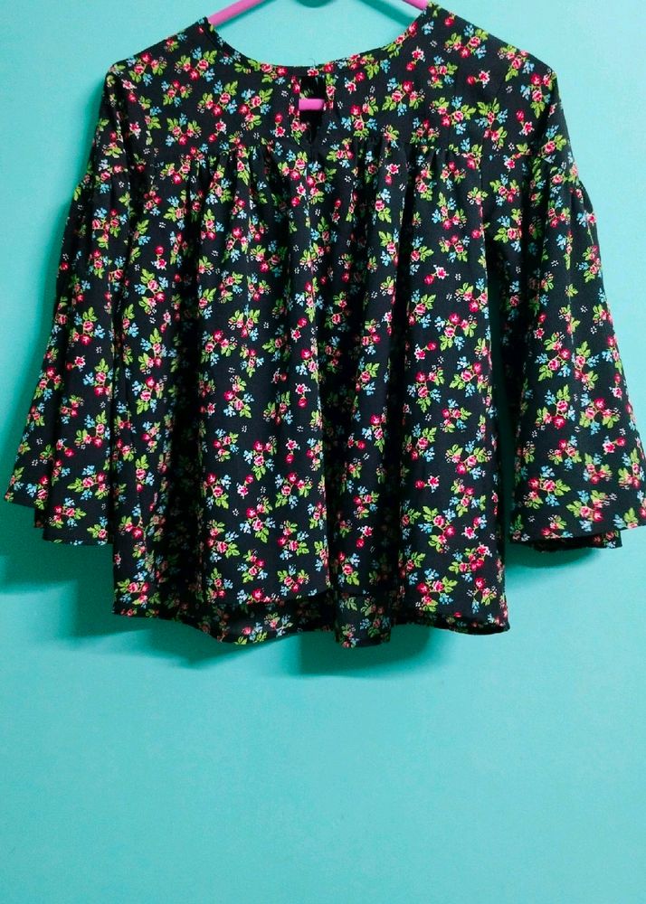 Black Colour Floral Design Top