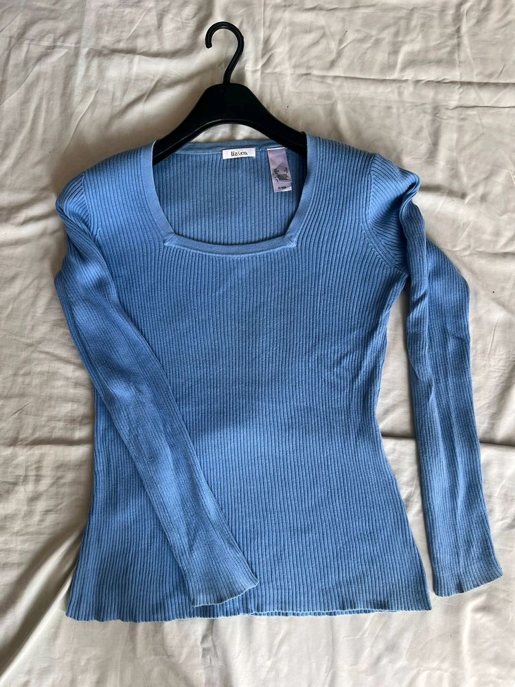 BLUE SQUARE NECK RIBBED TOP