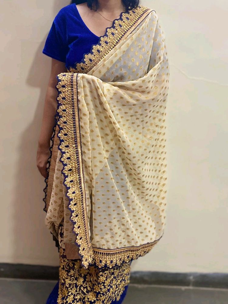 BLUE CREAM SAREE