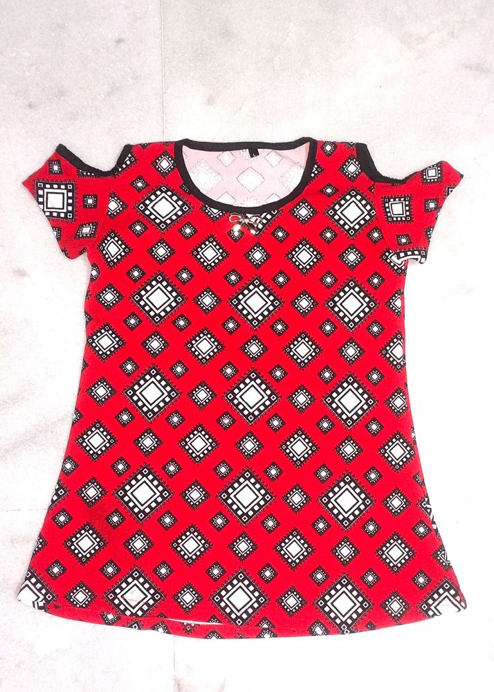 Red And Black Designed Top