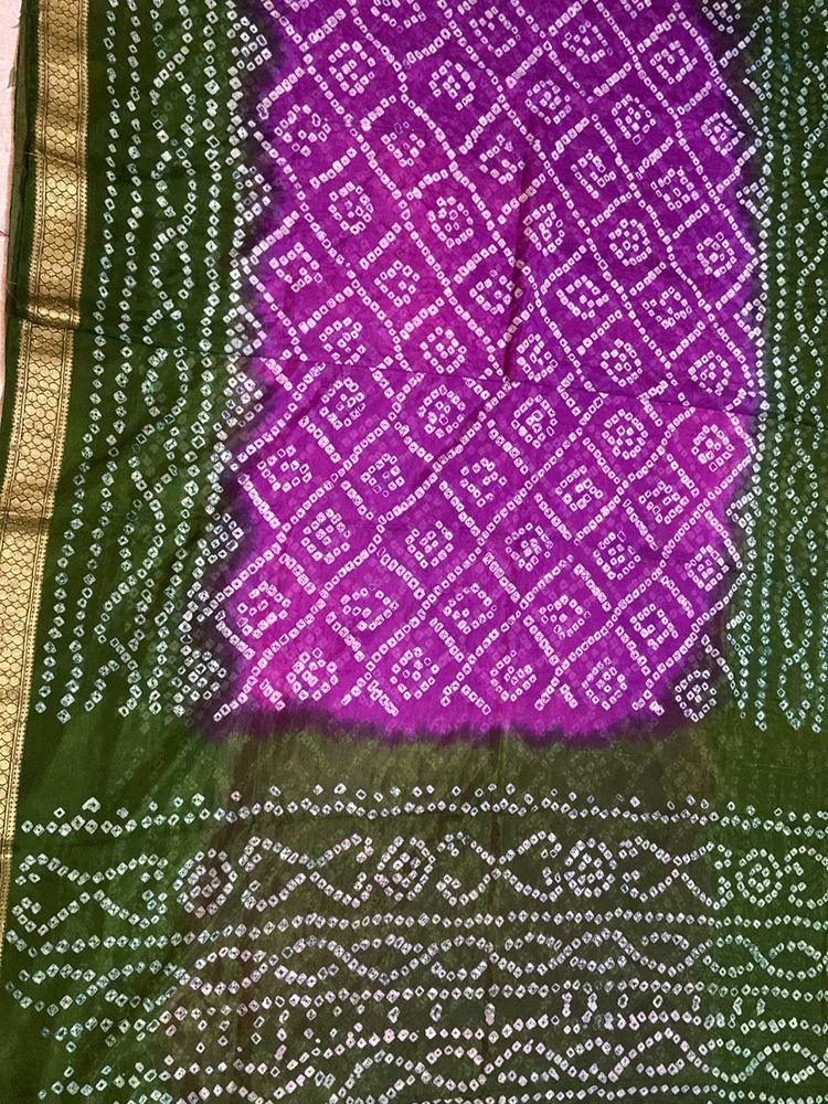 Green n Purple Bandhani Saree