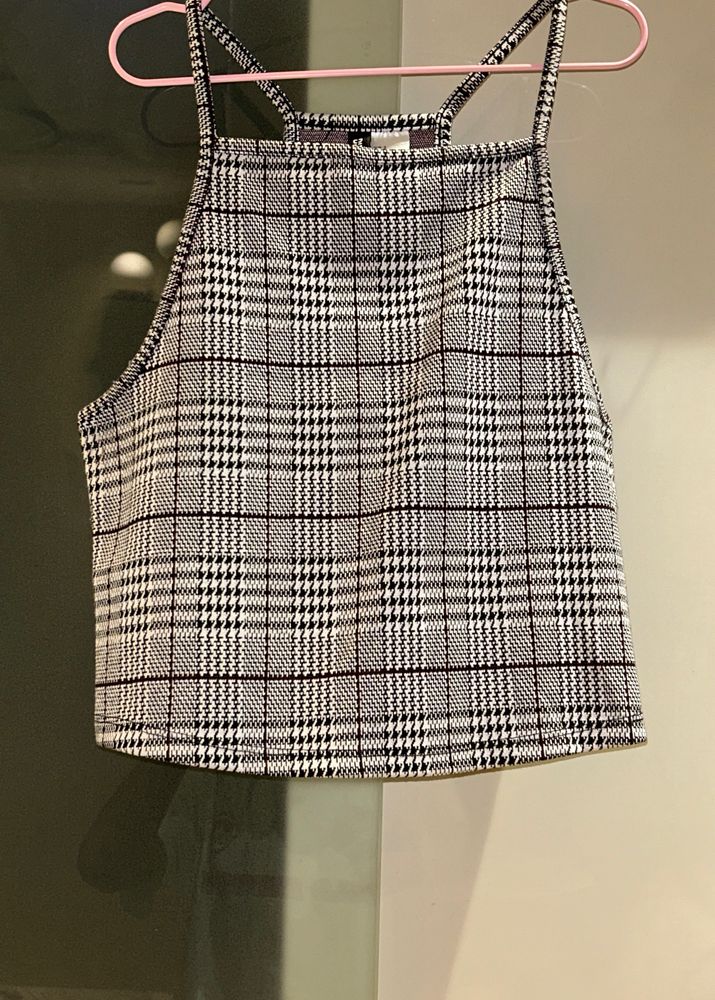 H&M Ribbed Checked Crop Top