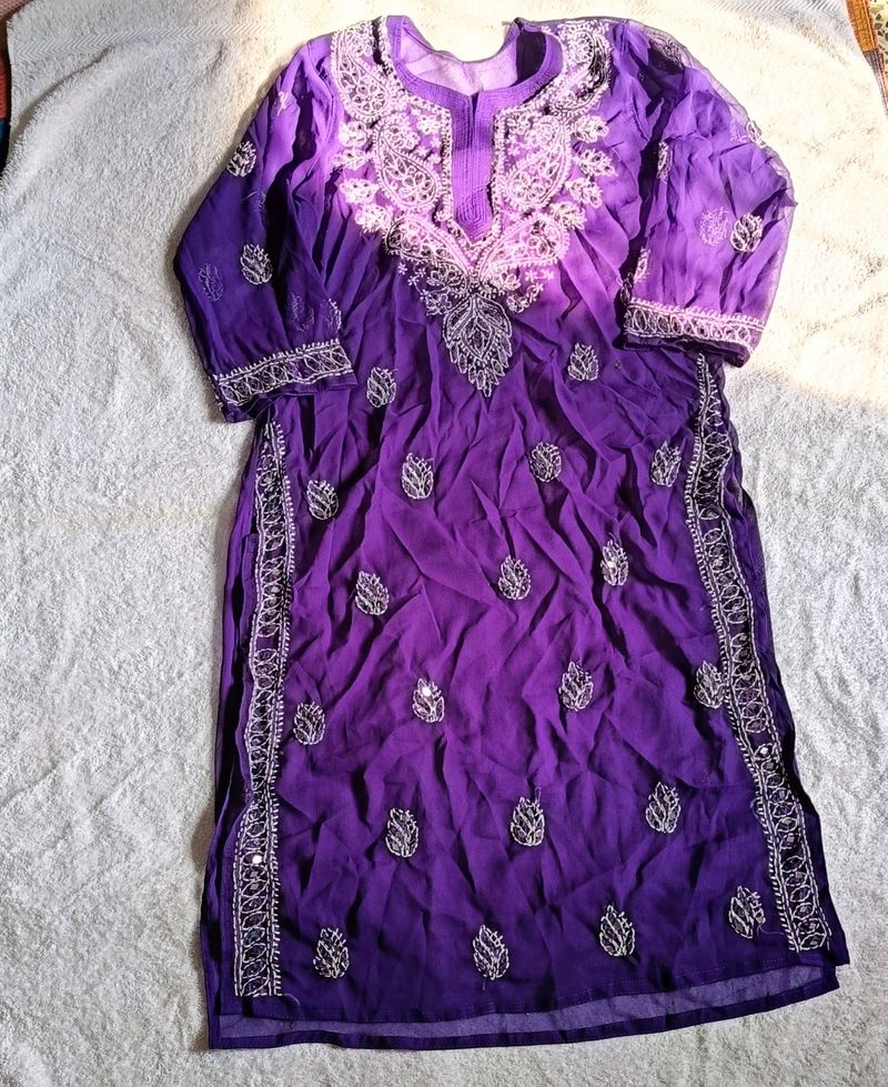 Georgette Mirror Work Kurta With Inner Set💜