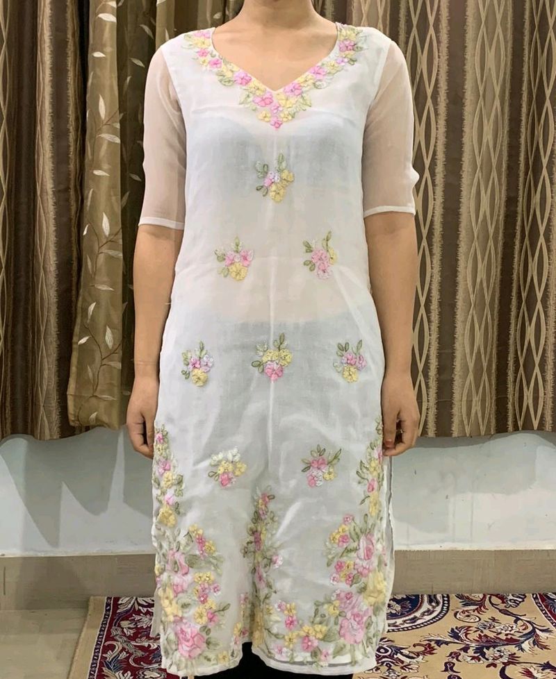 White Floral Kurti