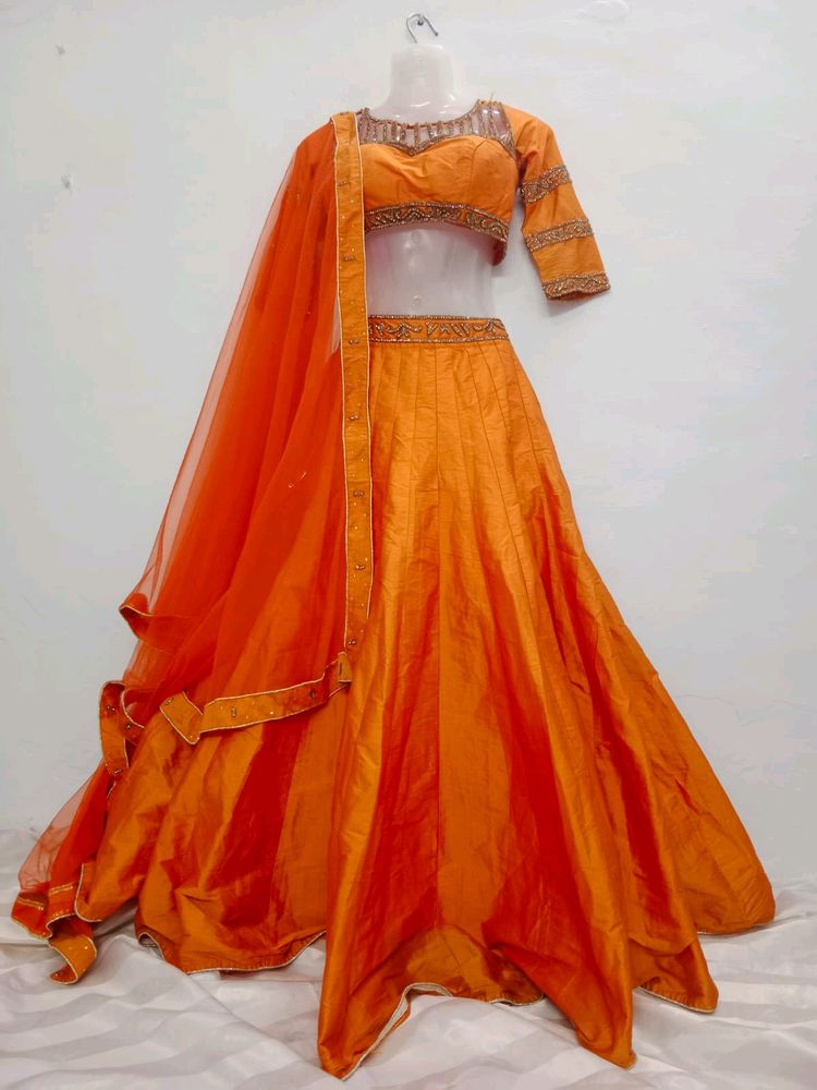 Orange Sequin Wedding Lehenga Choli