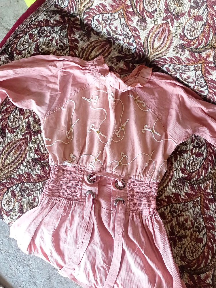 Girls Pink Top With Elastic On The Waist