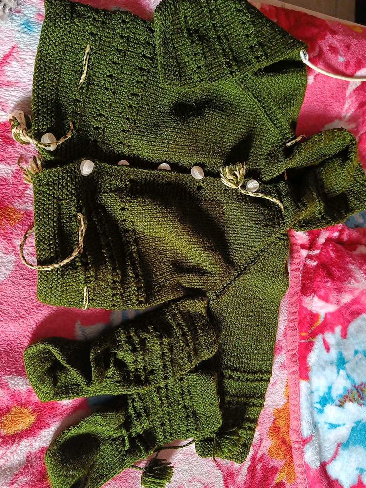 Baby Sweater With Attached Cap Nd Booties